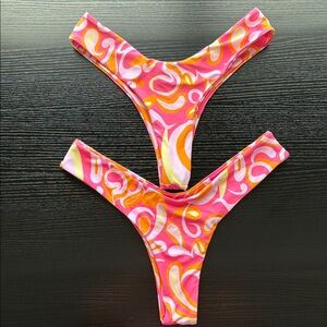 Aurelle Pink and Orange Swirl Thong Bikini